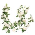 Floristik21 Künstliche Rosengirlande 170 cm Weiß mit Blüten und grünen Blättern