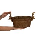 Dekoschale Metall 41 cm Rostoptik oval mit Rentierkopf | Floristik21.de