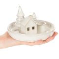 Floristik21 Deko-Kerzenhalter Keramik 16 cm rund mit Haus- und Baum-Motiv grauweiß