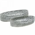 Floristik21 Dekoschale Metall Muster Grau Oval L36cm/33,5cm 2er-Set