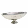Floristik21 Schale oval mit Fuß Silbern Metall 20,5cm H7cm