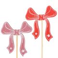 Floristik21 Deko-Schleifen Blumenstecker Holz 32 cm Rot Rosa 12 Stück