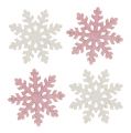 Floristik21 Schneeflocke 4cm Pink/Weiß mit Glitter 72St