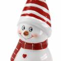 Floristik21 Weihnachtsfigur Schneemann mit Zipfelmütze Keramik 15cm Rot, Weiß 2St