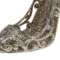 Floristik21 Christbaumschmuck Schuh Champagner Glitter 13cm 12St