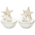 Floristik21 Kerzenhalter Sterne Keramik 11cm Weiß-Grau 2er-Set Innenbereich