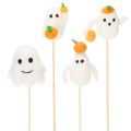 Floristik21 Geisterfiguren auf Holzstab 54cm Weiß Orange Halloween 8 Stück