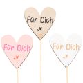 Floristik21 Herzstecker aus Holz mit Schriftzug "Für Dich" 31 cm, Natur, Rosa, Weiß, 12 Stück