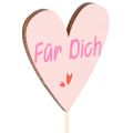 Herzstecker aus Holz mit Schriftzug "Für Dich" 31 cm, Natur, Rosa, Weiß, 12 Stück | Floristik21.de