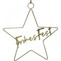 Stern “Frohes Fest”, Dekoring in Sternform, Metalldeko für Weihnachten Golden, Silbern 32×39,5cm