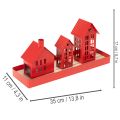 Metall Windlicht Häuser Set Rot mit Tablett 35 cm 1 Set | Floristik21.de