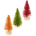 Floristik21 Künstlicher Tannenbaum mit Holzfuß 16cm 6er-Set Grün/Rot/Orange für Innenbereich