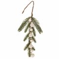 Floristik21 Künstlicher Tannenzweig mit weißen Mini-Christbaumkugeln, 46 cm, 2 Stück