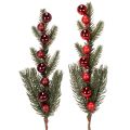 Floristik21 Künstlicher Tannenzweig mit roten Weihnachtskugeln 48cm 2er-Set
