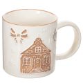 Floristik21 Keramiktasse 9cm mit Hausmotiv und Relief in Beige-Braun