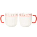 Floristik21 Kaffeetassen aus Keramik 9cm Rot-Weiß Strickmuster Herzmotiv 2er-Set