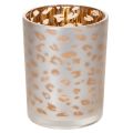 Floristik21 Teelichthalter Glas 12cm Leopardenmuster Silber-Gold
