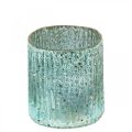 Teelichtglas Blau Windlicht Glas Kerzendeko 8cm