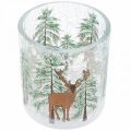 Floristik21 Teelichthalter Glas Weihnachten Crackle Teelichtglas H10cm
