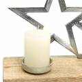 Floristik21 Kerzenhalter Sternensilhouette auf Holzfuß Silbern, Natur Metall, Mangoholz 35cm × 14cm