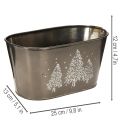Übertopf oval Zink mit geprägten Tannenbäumen 25x13x12cm silber | Floristik21.de