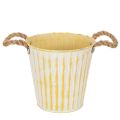 Floristik21 Topf aus Metall, Frühlingsdeko, Pflanzgefäß mit Henkeln Gelb Shabby Chic Ø18cm H17,5cm