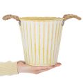 Topf aus Metall, Frühlingsdeko, Pflanzgefäß mit Henkeln Gelb Shabby Chic Ø18cm H17,5cm | Floristik21.de