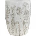 Floristik21 Vase Beton Weiß Blumenvase mit Relief Blumen Vintage Ø18cm