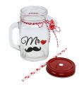 Floristik21 Trinkglas mit Deckel „Mr“ und „Mrs“ 13,5cm 2St