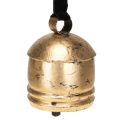 Floristik21 Goldene Dekoglocke mit schwarzem Samtband – Vintage Deko H15cm