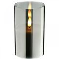 Floristik21 Festliche LED-Kerze im Glas Silbern, Echtwachs, Warmweiß, Timer, Batteriebetrieben Ø7,3cm H12,5cm