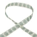 Floristik21 Weihnachtsband Band mit Schneeflocken Weiß Grün 25mm 20m