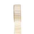 Floristik21 Weihnachtsband Creme mit Goldstreifen Muster 35mm 25m