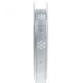 Floristik21 Weihnachtsband mit Schneeflocke Grau 15mm 20m