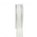 Floristik21 Weihnachtsband mit transparenten Lurexstreifen Weiß, Silber 25mm 25m