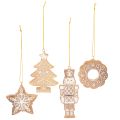 Floristik21 Weihnachtsanhänger Kunststoff Lebkuchenoptik 6cm Nussknacker Stern Baum Kranz 4er Set