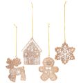 Floristik21 Weihnachtsanhänger 4er-Set Kunststoff Honigkuchen-Optik 7 cm Rentier Lebkuchenmann Schneeflocke