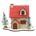 Weihnachtshaus mit LED-Beleuchtung Natur, Rot Holz 20×15×15cm