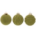 Christbaumkugeln Kunststoff Moosgrün Samtoptik Struktur-Mix Ø 8 cm 12 Stück | Floristik21.de