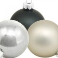 Mini-Weihnachtskugel, Baumschmuck-Mix, Adventsdeko Schwarz/Silbern/Perlmutt H4,5cm Ø4cm Echtglas 24St