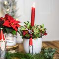 Weihnachtstopf mit Wichtel, Adventsdeko, Übertopf aus Beton Weiß, Rot Ø8cm H12,5cm 2St