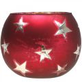 Floristik21 Windlicht Glas Teelichtglas mit Sternen Rot Ø9cm H7cm