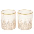 Floristik21 Windlicht Glas Teelichthalter Blumenmuster Ø8cm H9cm 2St