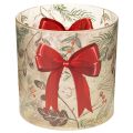 Floristik21 Windlicht Glas 15cm mit roter Schleife und Winterzweigen