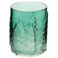 Floristik21 Windlicht Glas Türkisgrün Relief Tannen 16cm