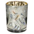 Floristik21 Kerzenglas aus Glas mit Vogelmotiv und glänzender Innenseite, 12 cm, für Innenbereiche