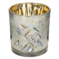 Floristik21 Windlicht Glas 8cm mit Vogel- und Schneeflocken-Motiv, goldfarbene Innenseite, 2-teiliges Set, für Innenbereich