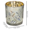 Windlicht Glas 8cm mit Vogel- und Schneeflocken-Motiv, goldfarbene Innenseite, 2-teiliges Set, für Innenbereich | Floristik21.de