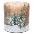 Floristik21 Windlicht Glas 20cm Winterwald-Motiv Innenbereich