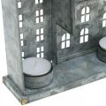 Häuserzeile, Metalldeko zum Beleuchten, Adventsdeko, Windlicht Silbern L52cm H20cm | Floristik21.de